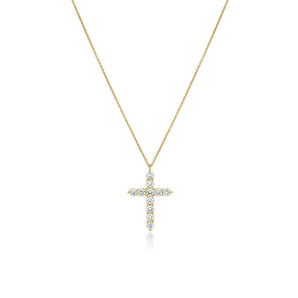 1.87 CT Round Moissanite Diamond Cross Pendant Necklace in Solid Gold