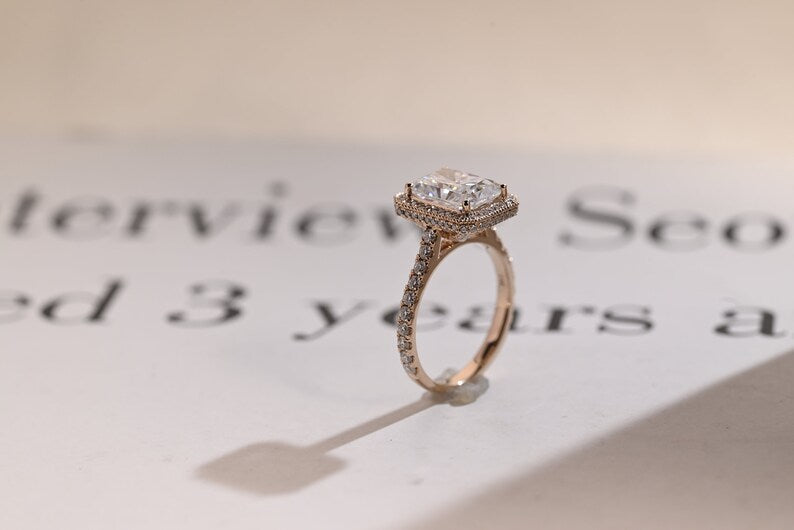 Stunning 1.0 - 2.0 CT Radiant Moissanite Engagement Ring with Pave & Halo Design 5