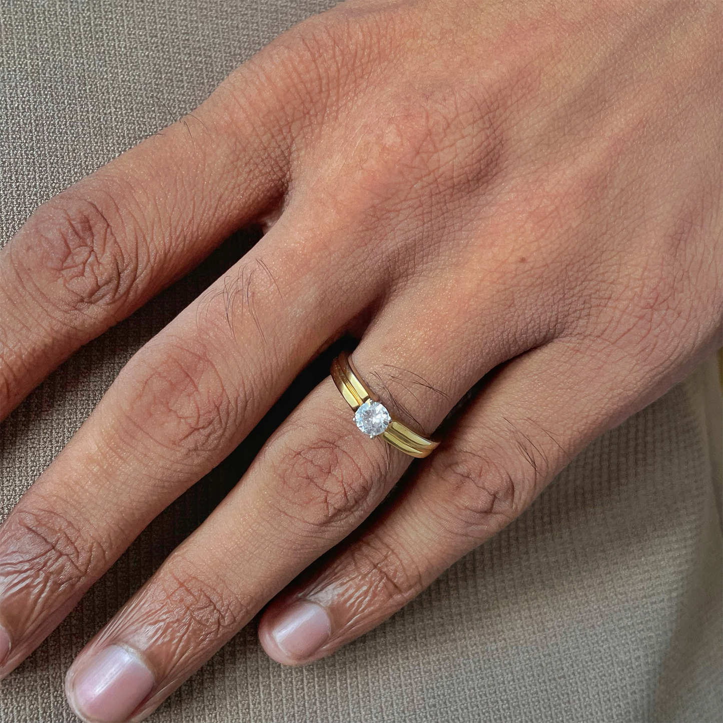 Delicate Moissanite Solitaire Men's Wedding Band with Round Cut Stones in Solid Gold 2