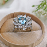 2.0 CT Oval Cut Floral Style  Aquamarine Ring 9