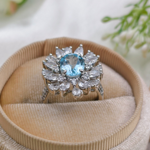 2.0 CT Oval Cut Floral Style  Aquamarine Ring 9