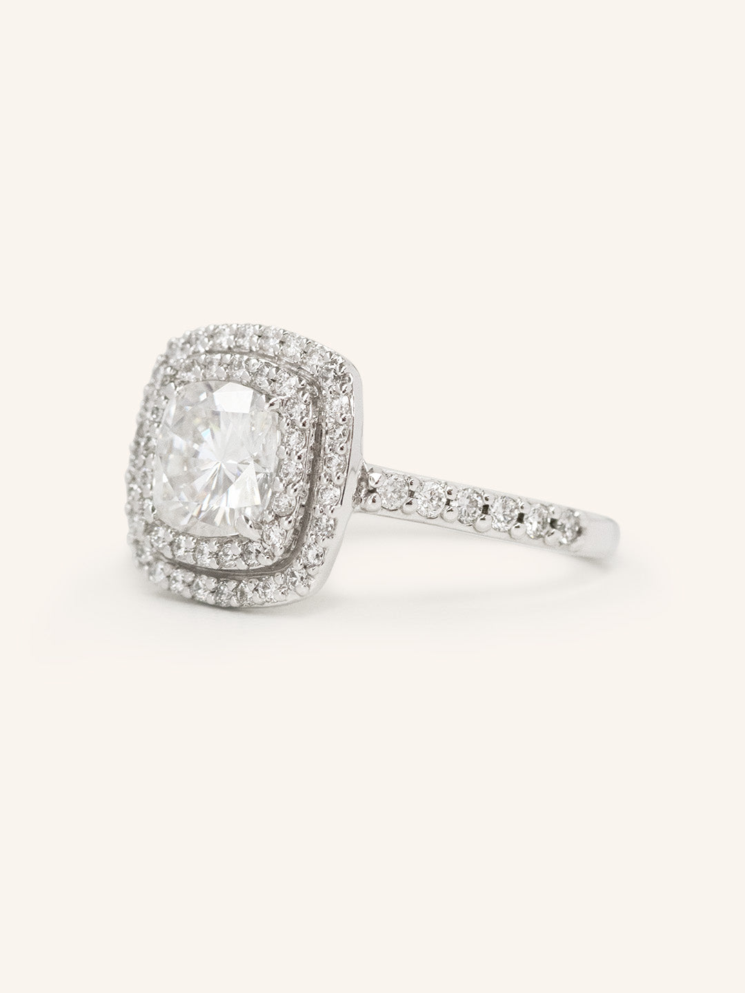 Stunning 1.0 CT Cushion Moissanite Engagement Ring with Double Halo and Pave Design 4