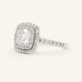 Stunning 1.0 CT Cushion Moissanite Engagement Ring with Double Halo and Pave Design 4