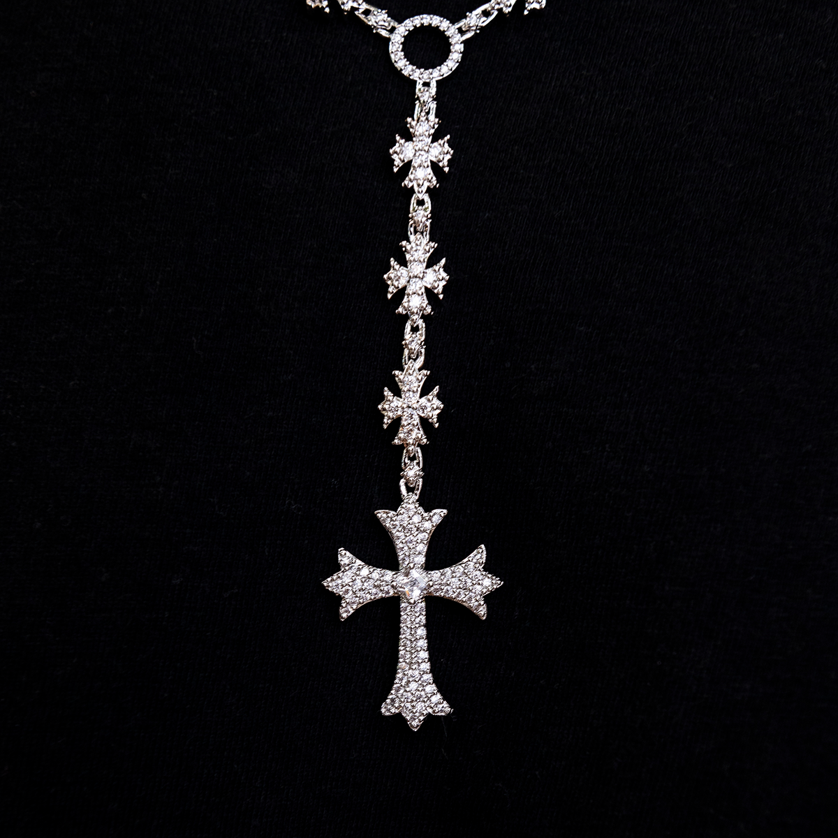 25 CT Round Moissanite Diamond Cross Rosary Silver Necklace For Him 4