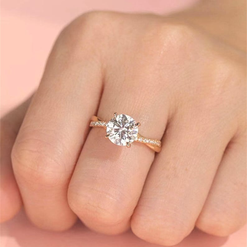 Stunning 1.0 CT Round Moissanite Engagement Ring with Pave Design 5