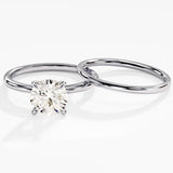 1.50 CT Round Cut Moissanite Bridal Ring Set with Plain Wedding Bands 3