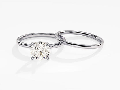 1.50 CT Round Cut Moissanite Bridal Ring Set with Plain Wedding Bands 3