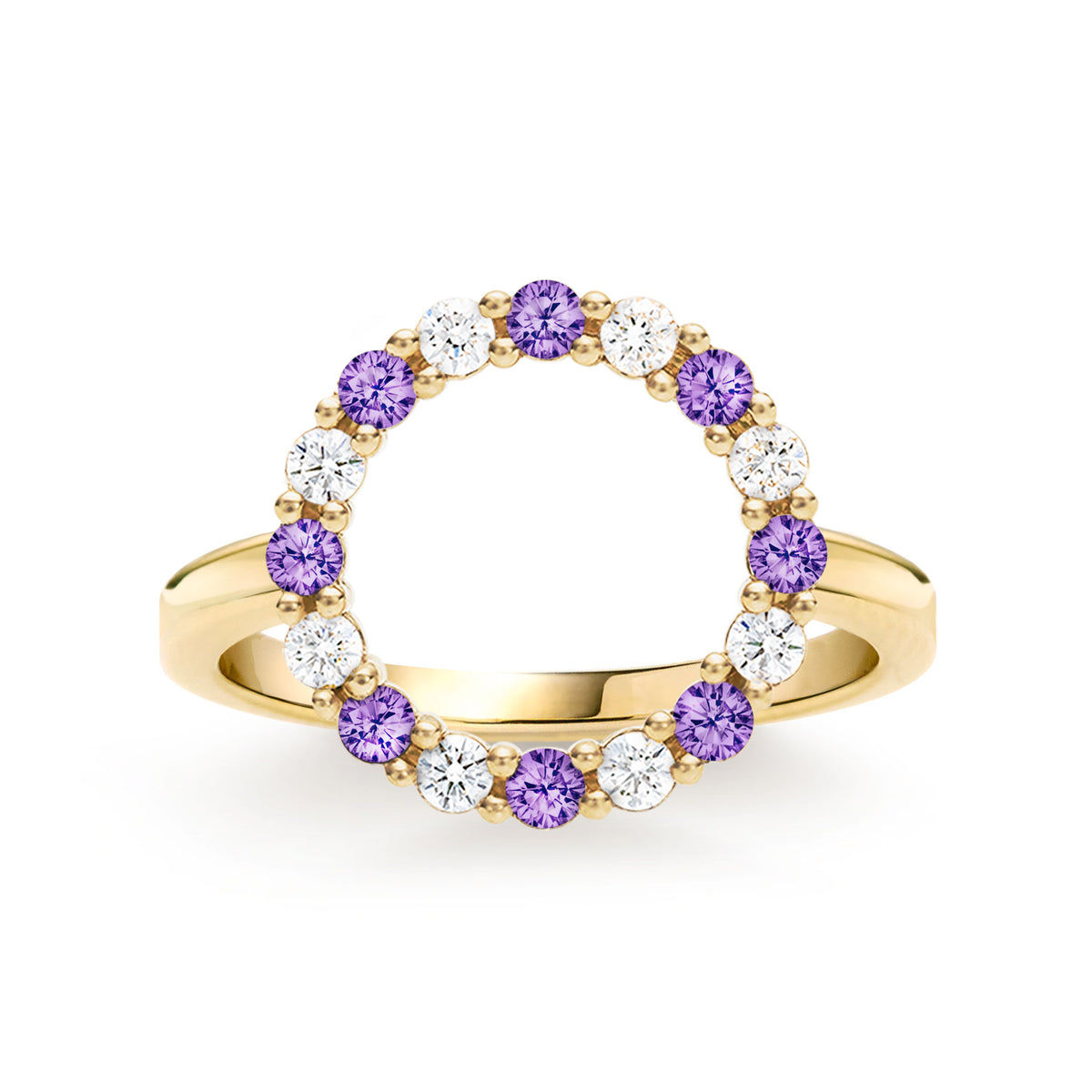 1.92 TCW Round Amethyst Lab Made Diamond- February Birthstone Engagement Ring 1
