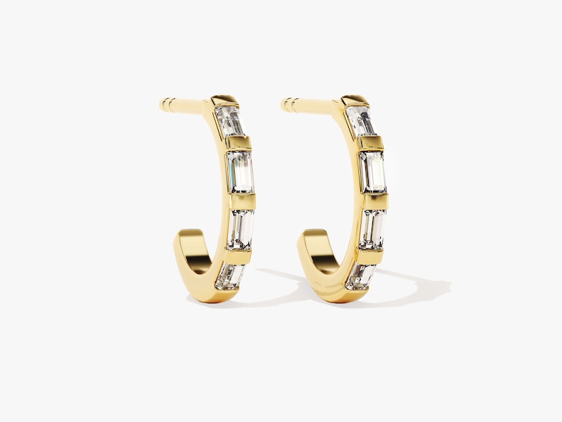 0.30 TCW Round Cut Moissanite Bar Hoops Earrings in Gold 1