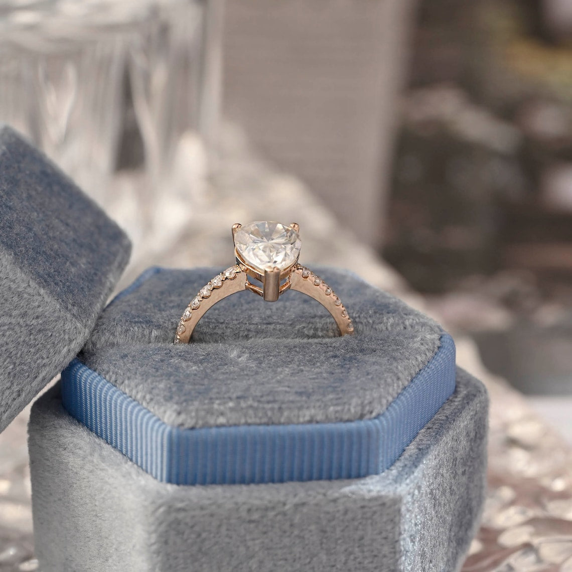 Stunning 3.0 CT Pear Moissanite Engagement Ring with Pave Design 8
