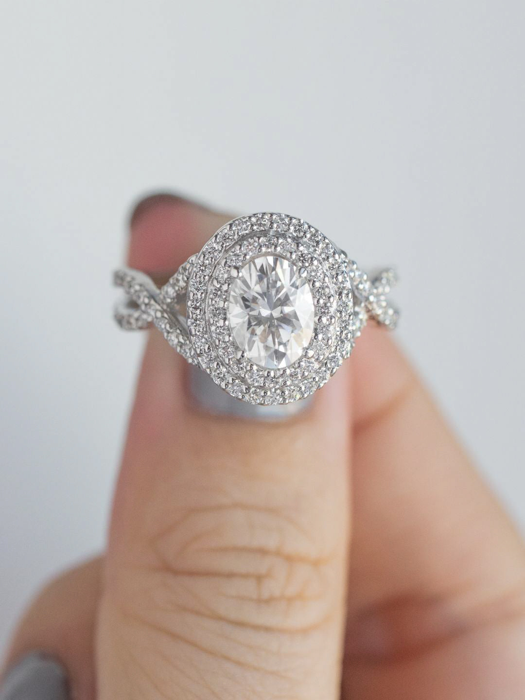 Stunning 1.0 CT Oval  Moissanite Engagement Ring with Double Halo Design 10