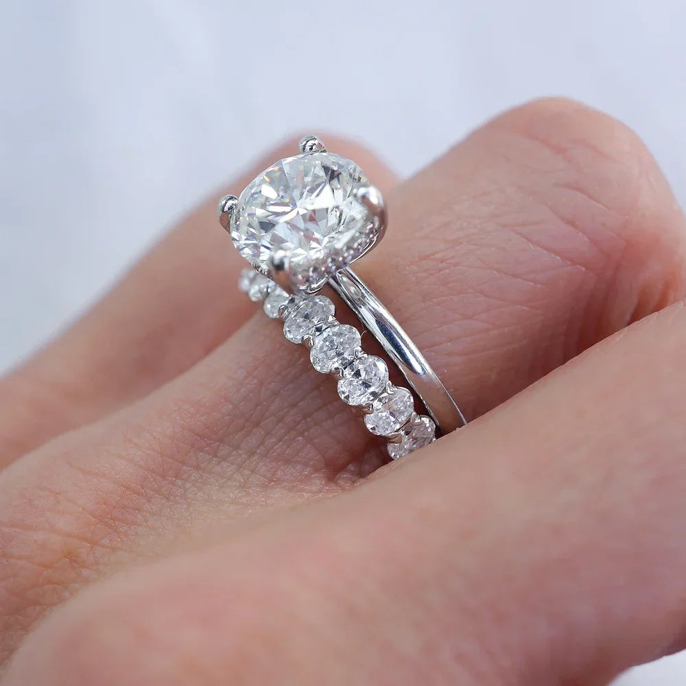 Stunning 0.50 CT Oval Moissanite Stones Half Eternity Wedding Band 2