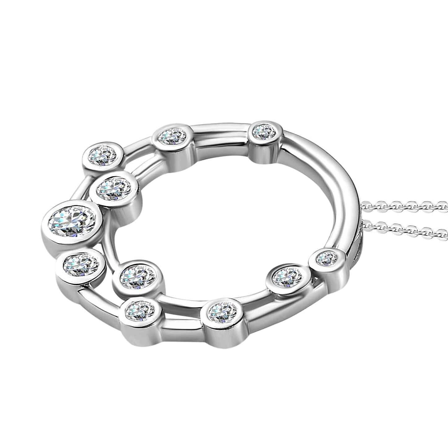 Round Cut Cubic Zirconia in 925 Sterling Silver Necklace 4