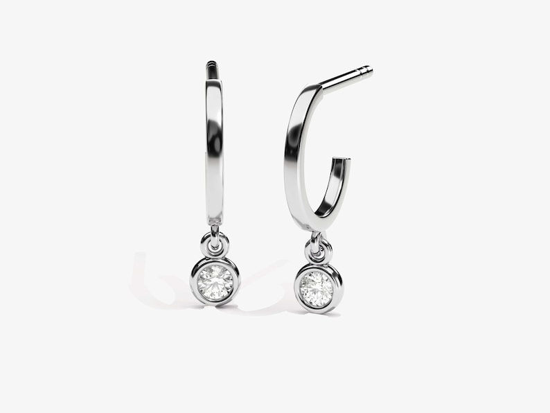 0.10 TCW Round Cut Moissanite Bezel Drop Earrings in Gold 3