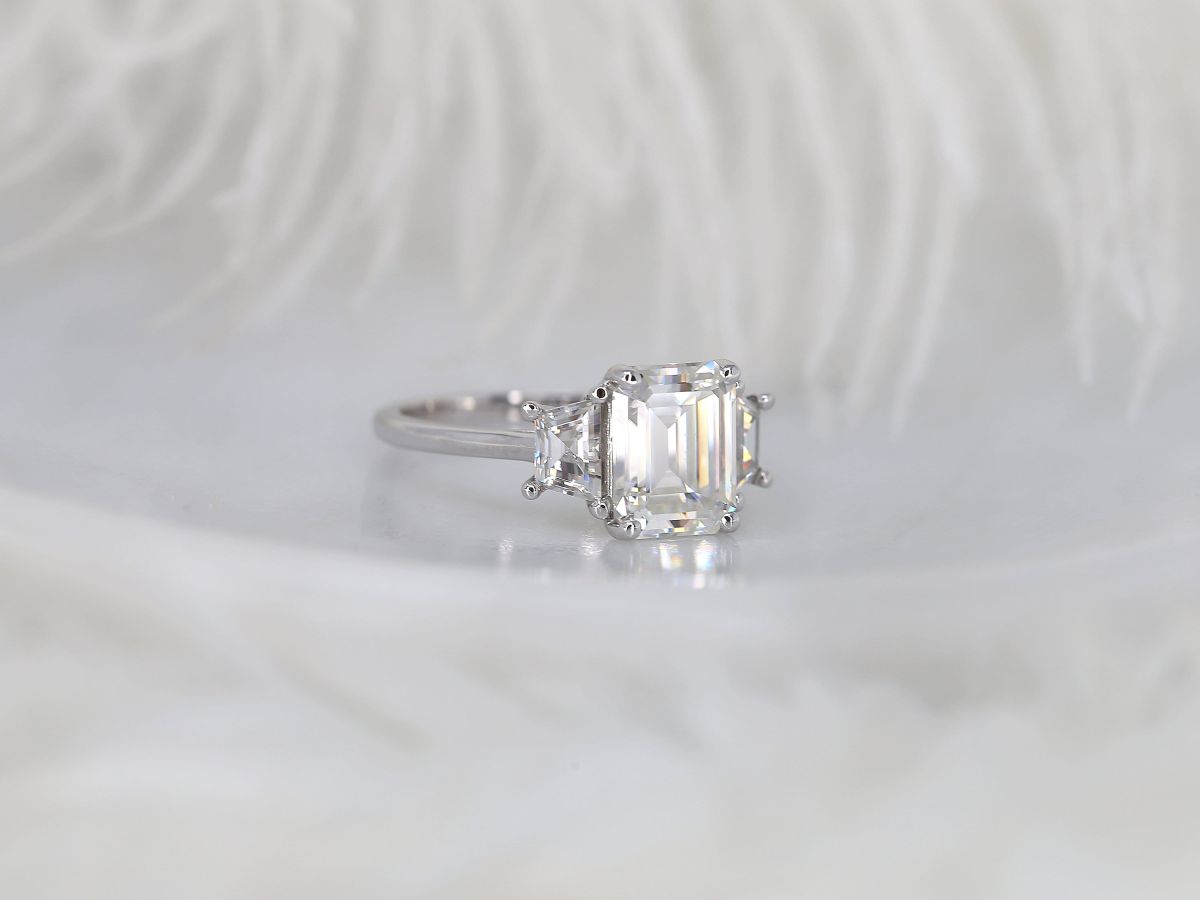 Stunning 3.60 CT Emerald Moissanite Engagement Ring with Three stone Design 2