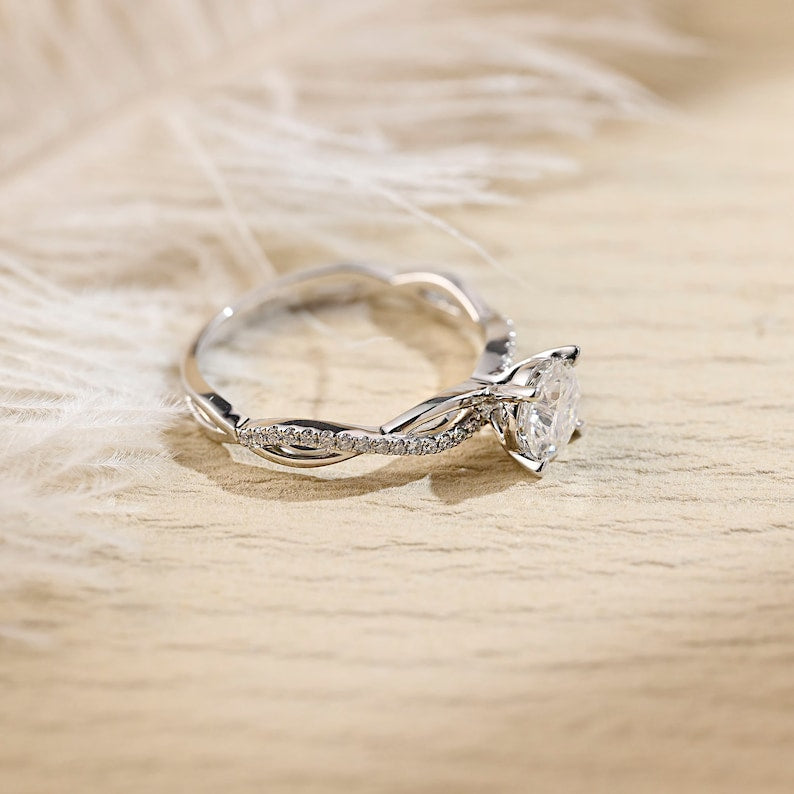 Stunning 2.0 CT Round Moissanite Engagement Ring with Twisted Pave Design 5