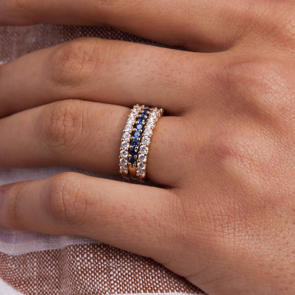 0.33 TCW Round Sapphire Lab Made Diamond- September Birthstone Wedding Band 8