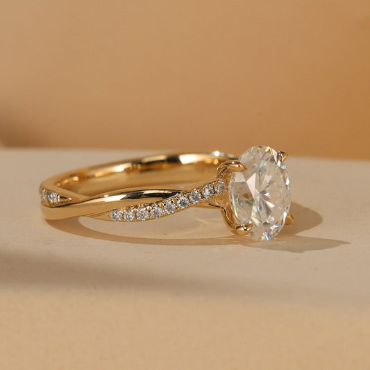 Stunning 2.0 CT Oval Moissanite Engagement Ring with Twisted Pave Design 2