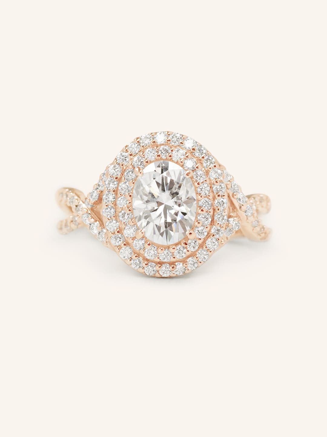 Stunning 1.0 CT Oval  Moissanite Engagement Ring with Double Halo Design 6