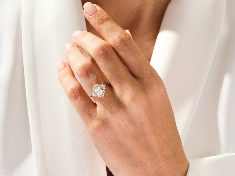 Stunning 1.50 CT Oval Moissanite Engagement Ring with Cluster Design 7