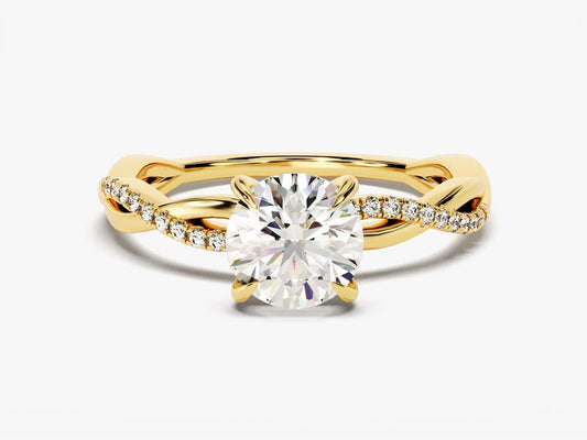 Stunning 1.0 CT Round Moissanite Engagement Ring with Twisted Pave Design 1