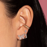 2.0 TCW Round & Baguette Cut Moissanite Butterfly Stud Earrings in Gold 3