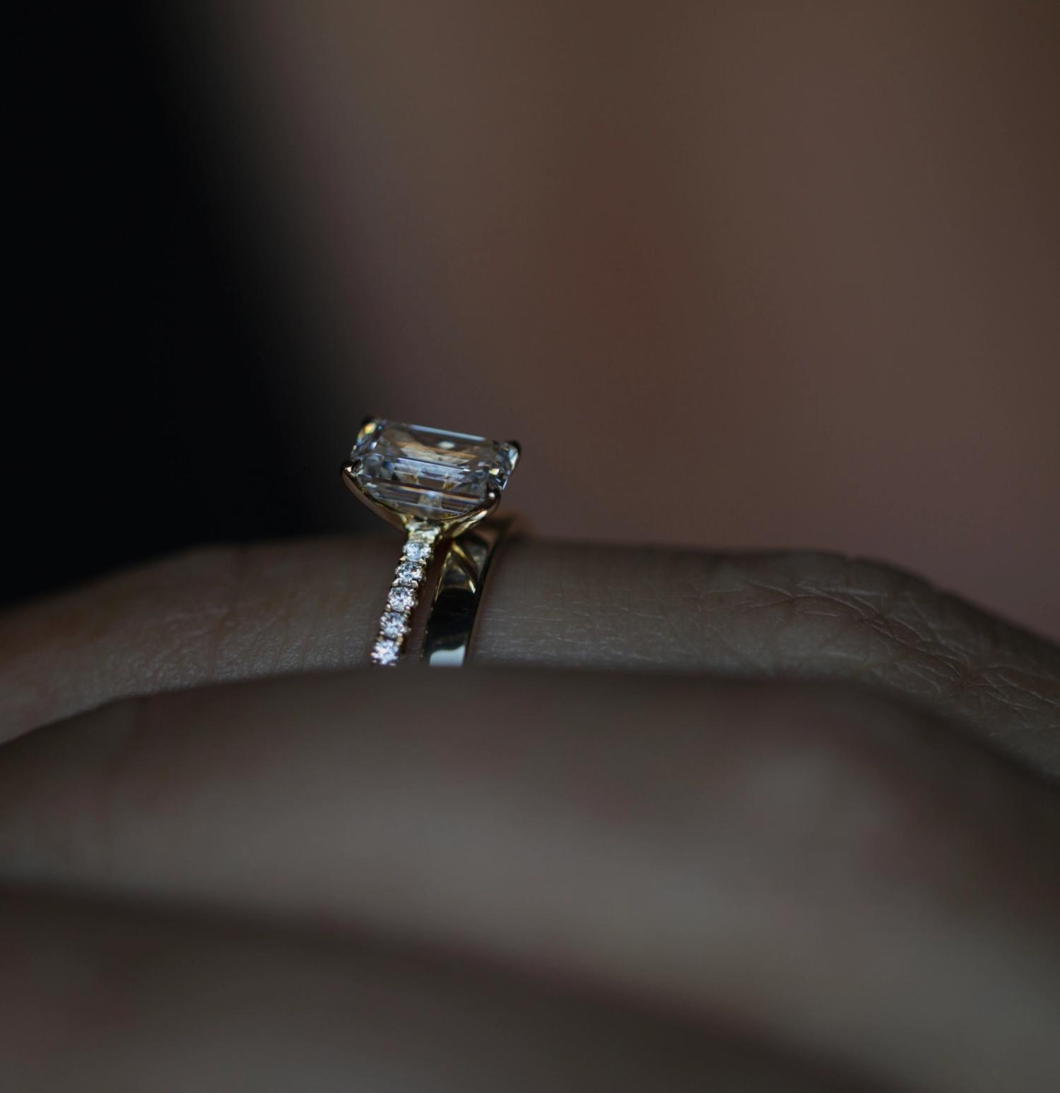 0.90 CT Emerald Cut Pave CVD F/VVS2 Diamond Engagement Ring 4