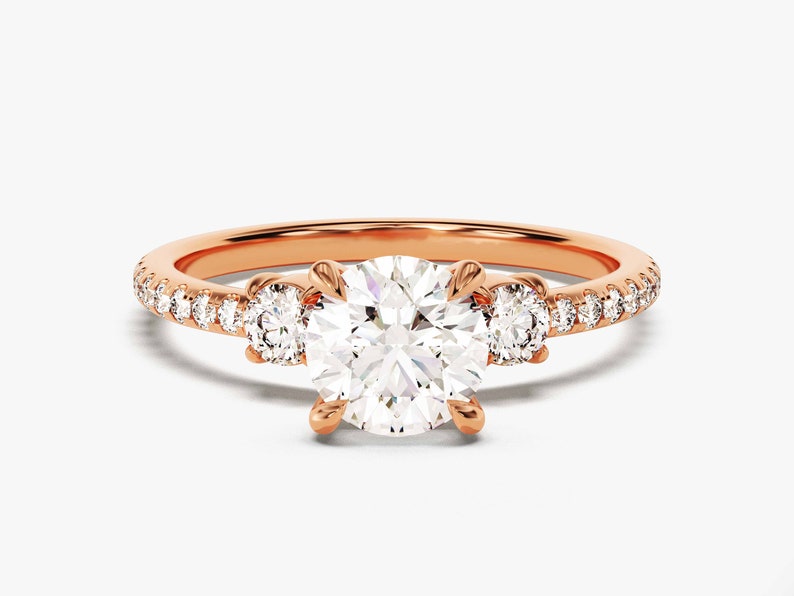 Stunning 1.0 CT Round Moissanite Engagement Ring with Three Stone & Pave Design 5