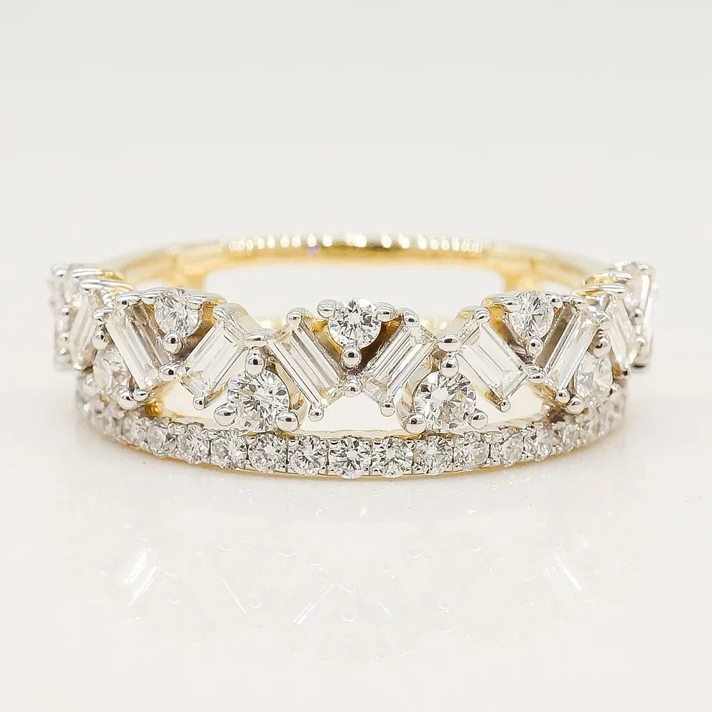 Stunning 0.50 CT Round & Baguette Moissanite Stones Tiara Wedding Band 1