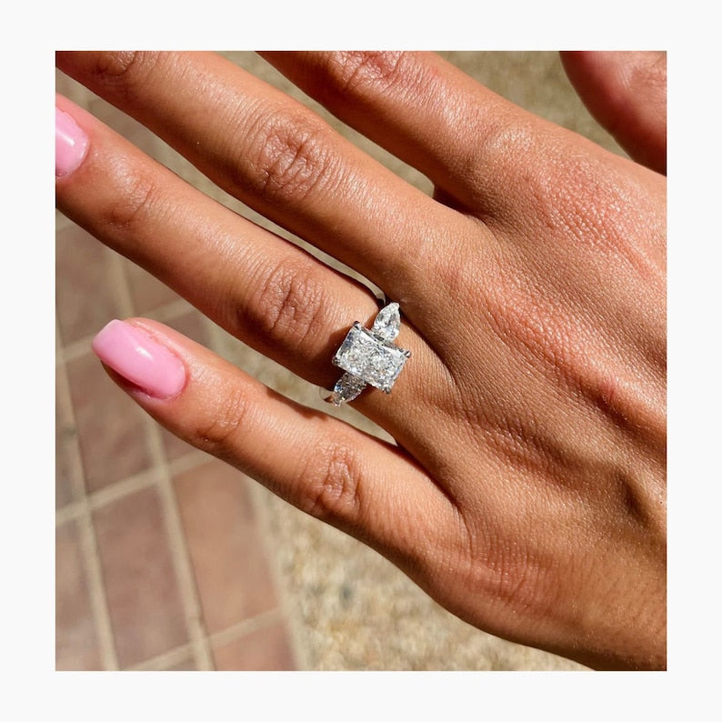 Classic 2.0 CT Radiant Moissanite Engagement Ring with Three Stone Design 5