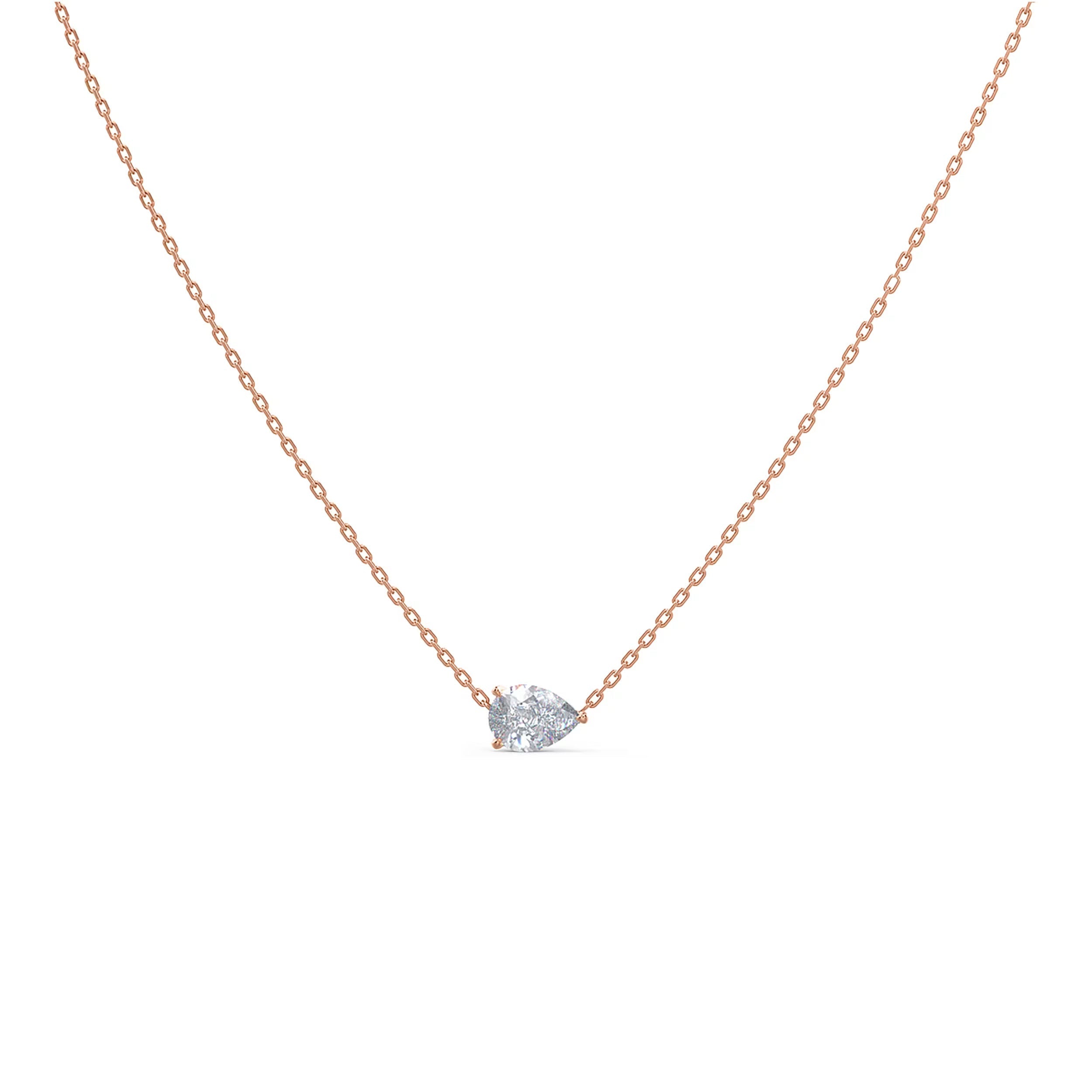 1.0 CT East West Pear Cut Moissanite Diamond Solitaire Pendant Necklace in Solid Gold 6