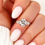 Stunning 2.20 CT Asscher Moissanite Engagement Ring with Three Stone Design 6