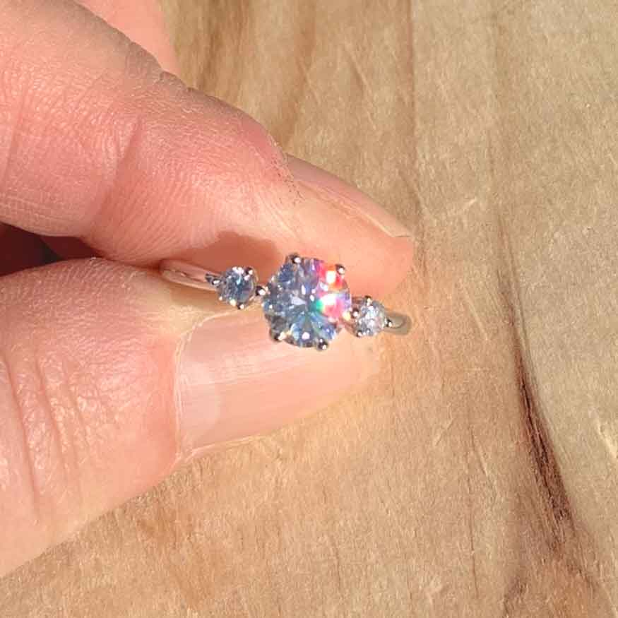 Round Cut 3 Stones Style Cubic Zirconia in 925 Sterling Silver Ring 5