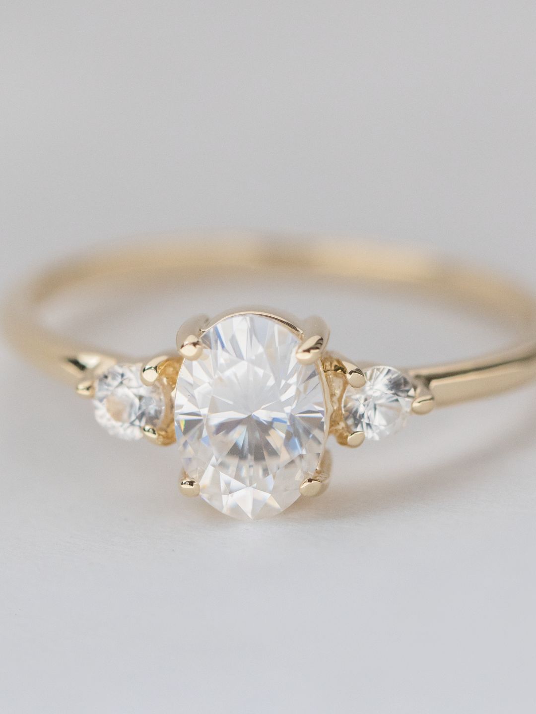 Stunning 1 CT Oval Moissanite Engagement Ring With Three Stone Design 12