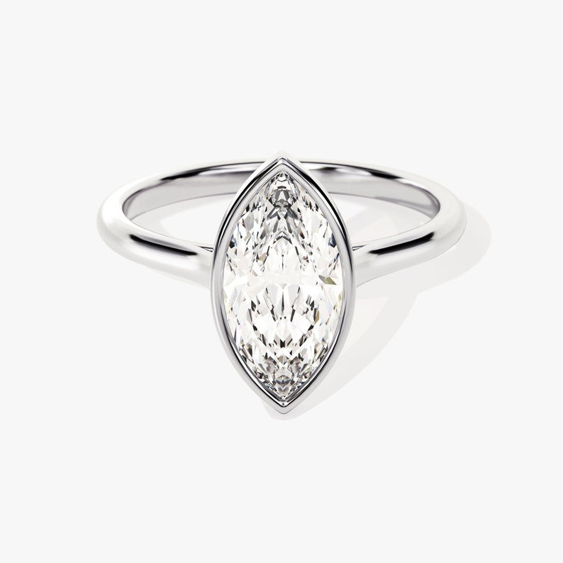 Stunning 1.0-2.0 CT Marquise Moissanite Engagement Ring with Bezel Design 2