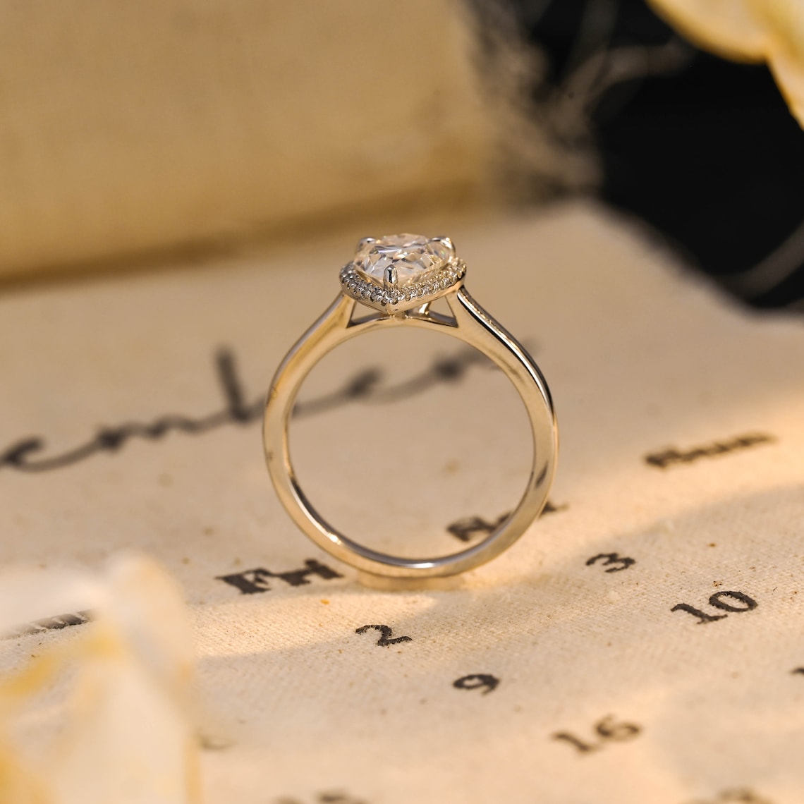 Stunning 3.0 CT Pear Moissanite Engagement Ring with Halo Design 2
