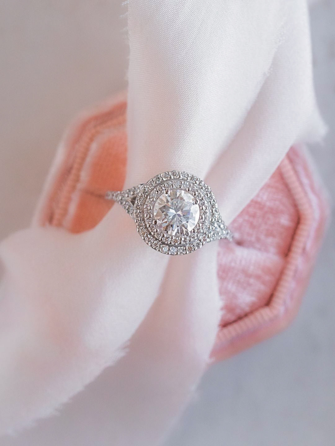 Stunning 1.0 CT Round Moissanite Engagement Ring with Double Halo and Pave Design 7