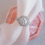 Stunning 1.0 CT Round Moissanite Engagement Ring with Double Halo and Pave Design 7
