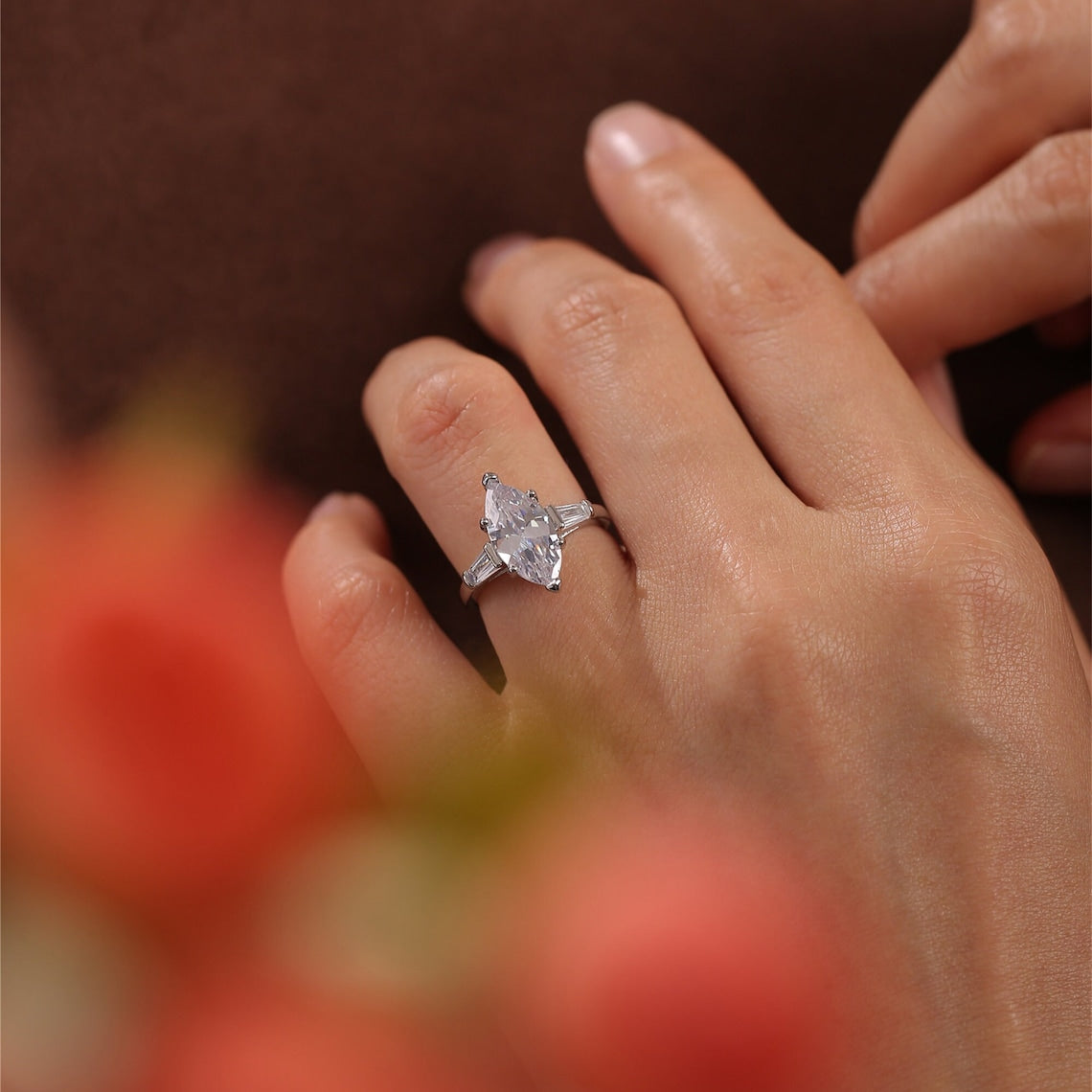 Stunning 3.0 CT Marquise Moissanite Engagement Ring with 3 Stones Design 2