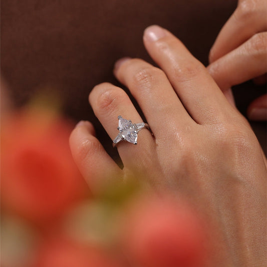 Stunning 3.0 CT Marquise Moissanite Engagement Ring with 3 Stones Design 2
