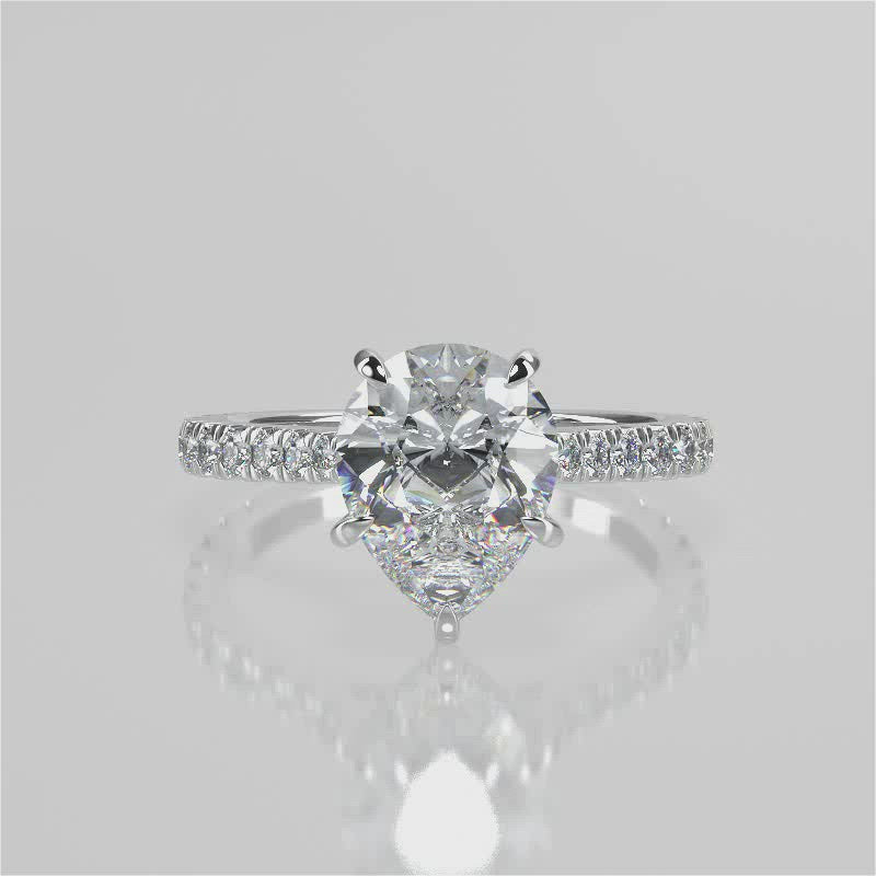 Stunning 0.81 CT Pear Moissanite Engagement Ring with Hidden Halo & Pave Design 4