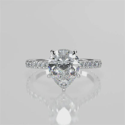 Stunning 0.81 CT Pear Moissanite Engagement Ring with Hidden Halo & Pave Design 4