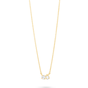 0.80 CT Round & Pear Moissanite Diamond Two Stone Pendant Necklace in Solid Gold