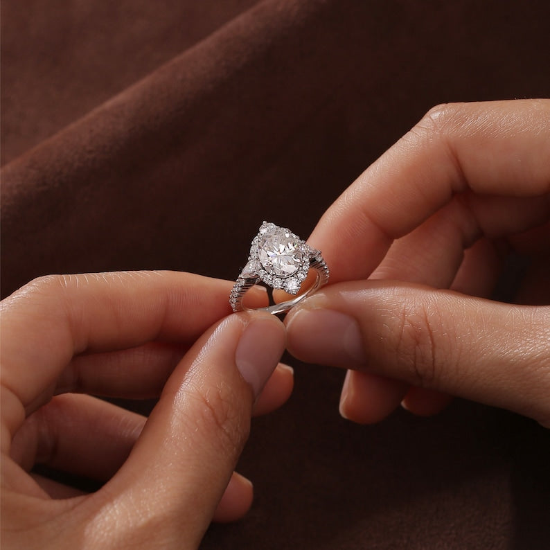 Stunning 4.5 CT Oval Moissanite Engagement Ring with Halo & Pave Design 6
