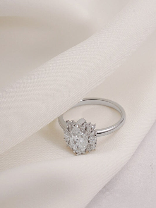 Stunning 1.0 - 2.0 CT Marquise Moissanite Engagement Ring with Cluster Design 2