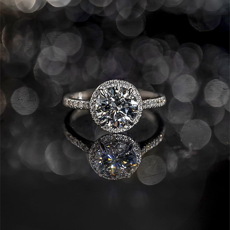 Stunning 4.0 CT Round Moissanite Engagement Ring with Halo & Pave Design 1