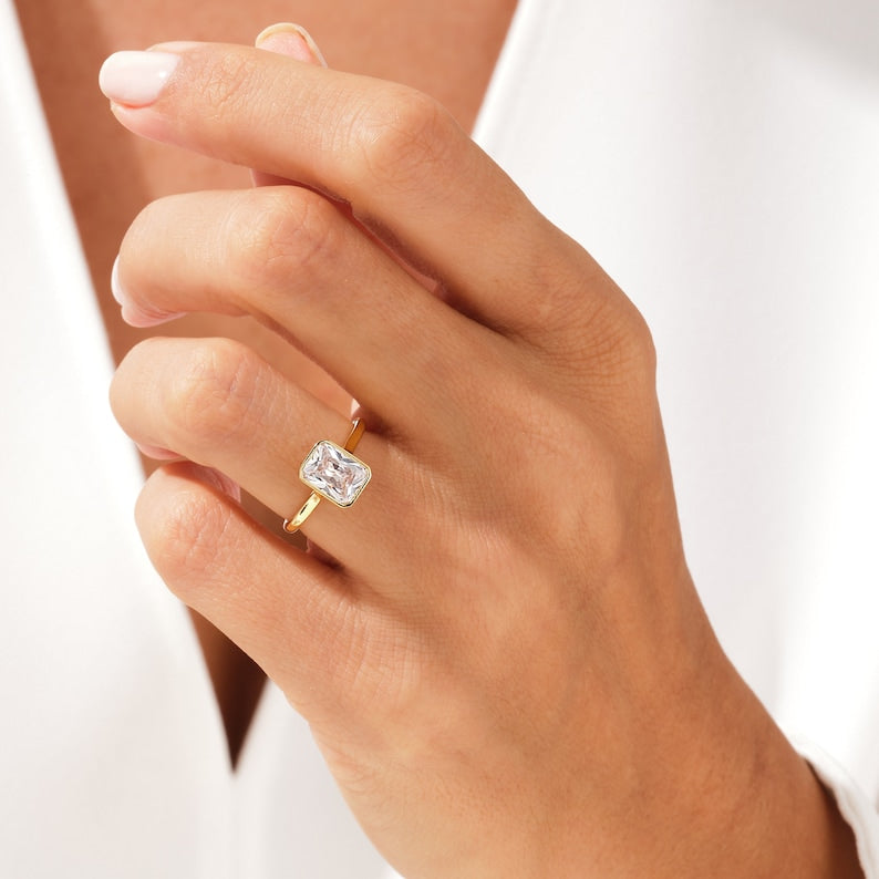 Stunning 1.0-2.0 CT Radiant Moissanite Engagement Ring with Bezel Design 6