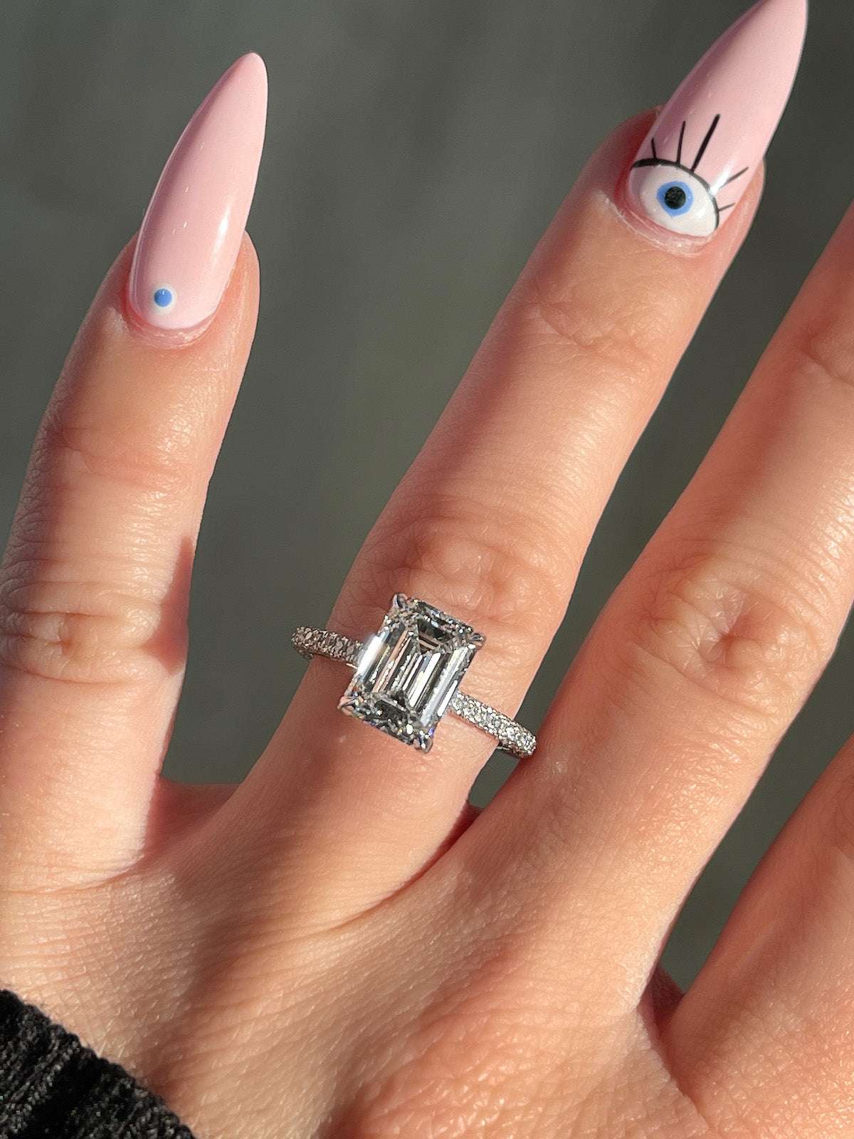 Stunning 3.0 CT Emerald Cut Moissanite Engagement Ring with Hidden Halo &Pave Design 5