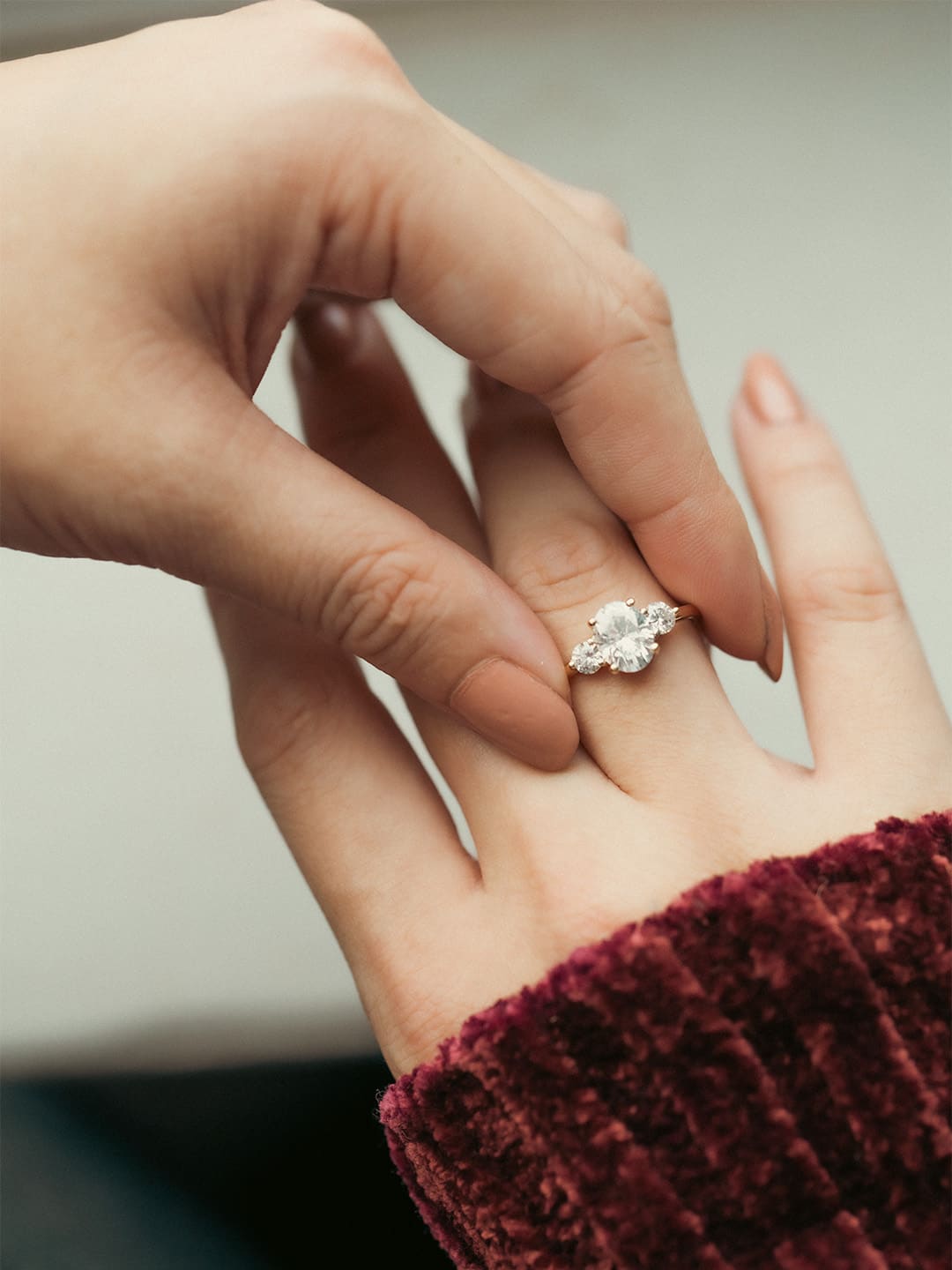 Stunning 1 CT Oval Moissanite Engagement Ring With Three Stone Design 6