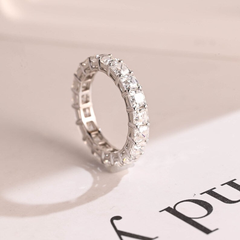 Stunning 0.5 TCW Asscher Moissanite Stones Full Eternity Wedding Band 9